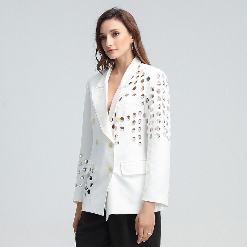 Deuxtwinstyle Blazer asymétrique pour les femmes col cranté à manches longues évider grande taille manteaux amples femme automne vêtements