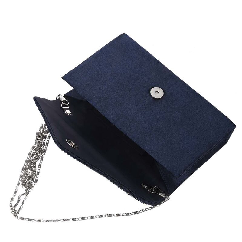 Frauen Seide gesicht Diamant Kupplungen Schulter Tasche Abend Braut Prom Schulranzen Kette Handtasche (marineblau)