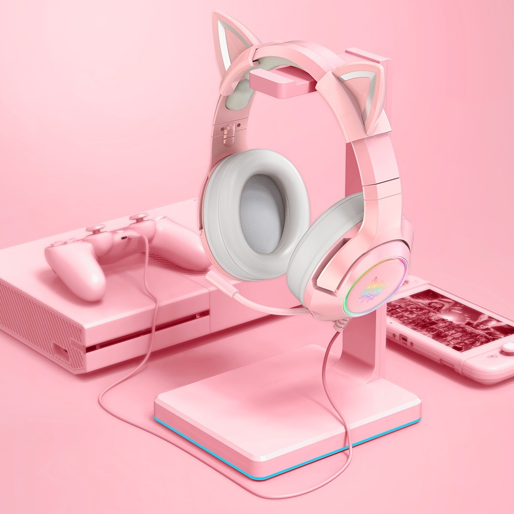 （original box）onikuma  k9 pink cute cat ear hovedtelefon med mikrofon gaming headset og støjreducerende med led lys