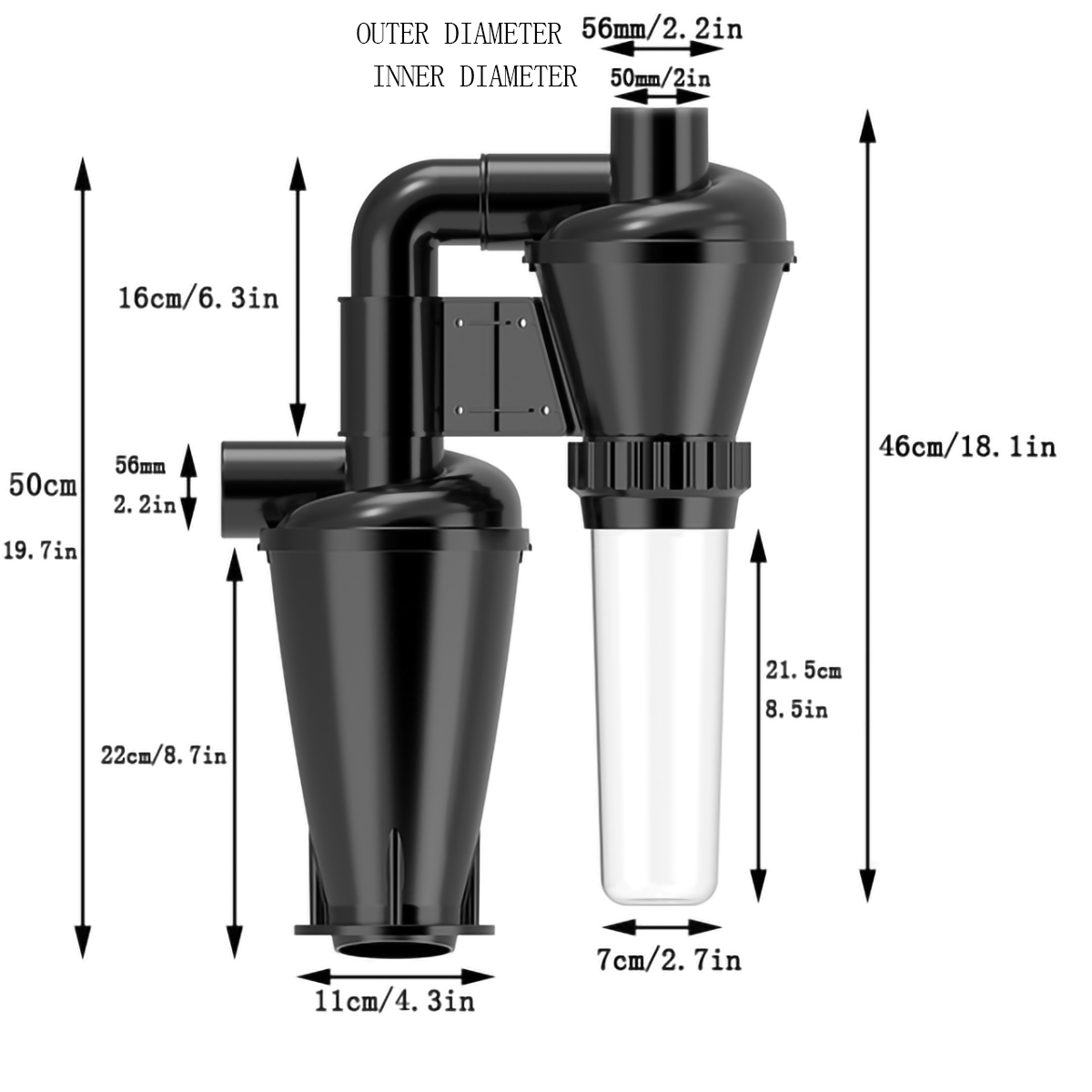 Dubbele Filtratie Cycloon Stofafscheider 50mm 2 inch DIY Turbocharged Houtbewerking Filter Industriële Separator Collector Bus