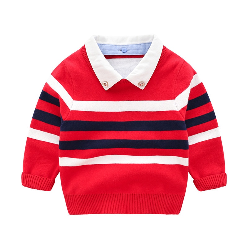 Forår efterår vinter år jul turndown krave strikket skole farve patchwork baby børn drenge stribede trøjer  yx0