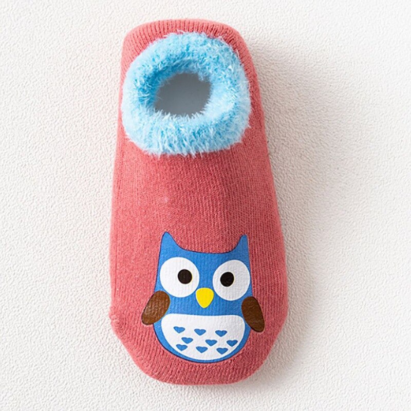 Autumn Winter Baby Socks Casual Children\'s Cute Cartoon Owl Non-Slip Cotton Floor Socks Kids Slippers: MV0128R / M