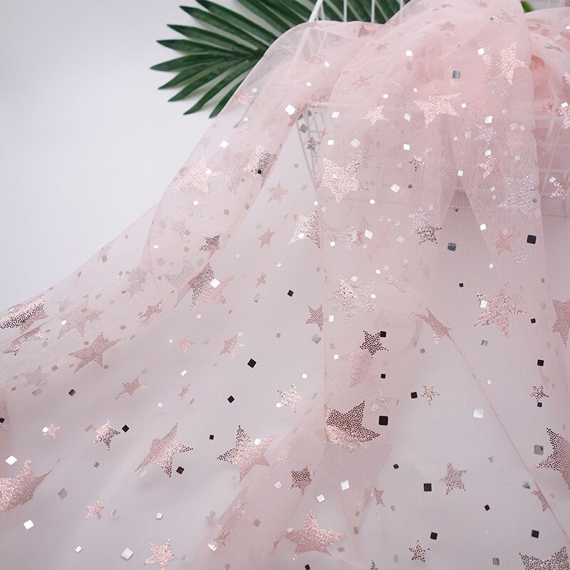 Tela de malla de lentejuelas cuadradas de estrella de melocotón suave de 160cm de ancho para camisas de vestir, negro, blanco, Azul, Gris, por metro: Rosa