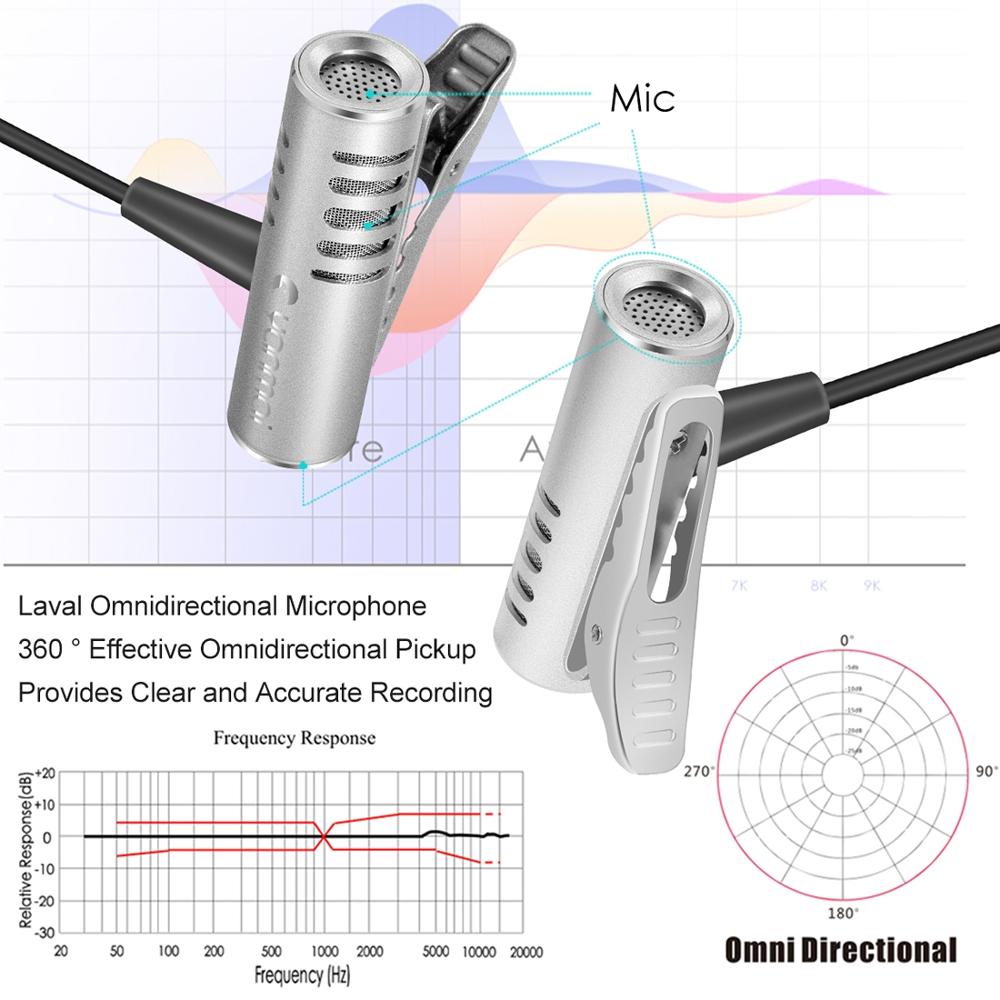 Clip-on Lapel Mic Lavalier Omni-directional Double Condenser Microphone Silver Yanmai R933