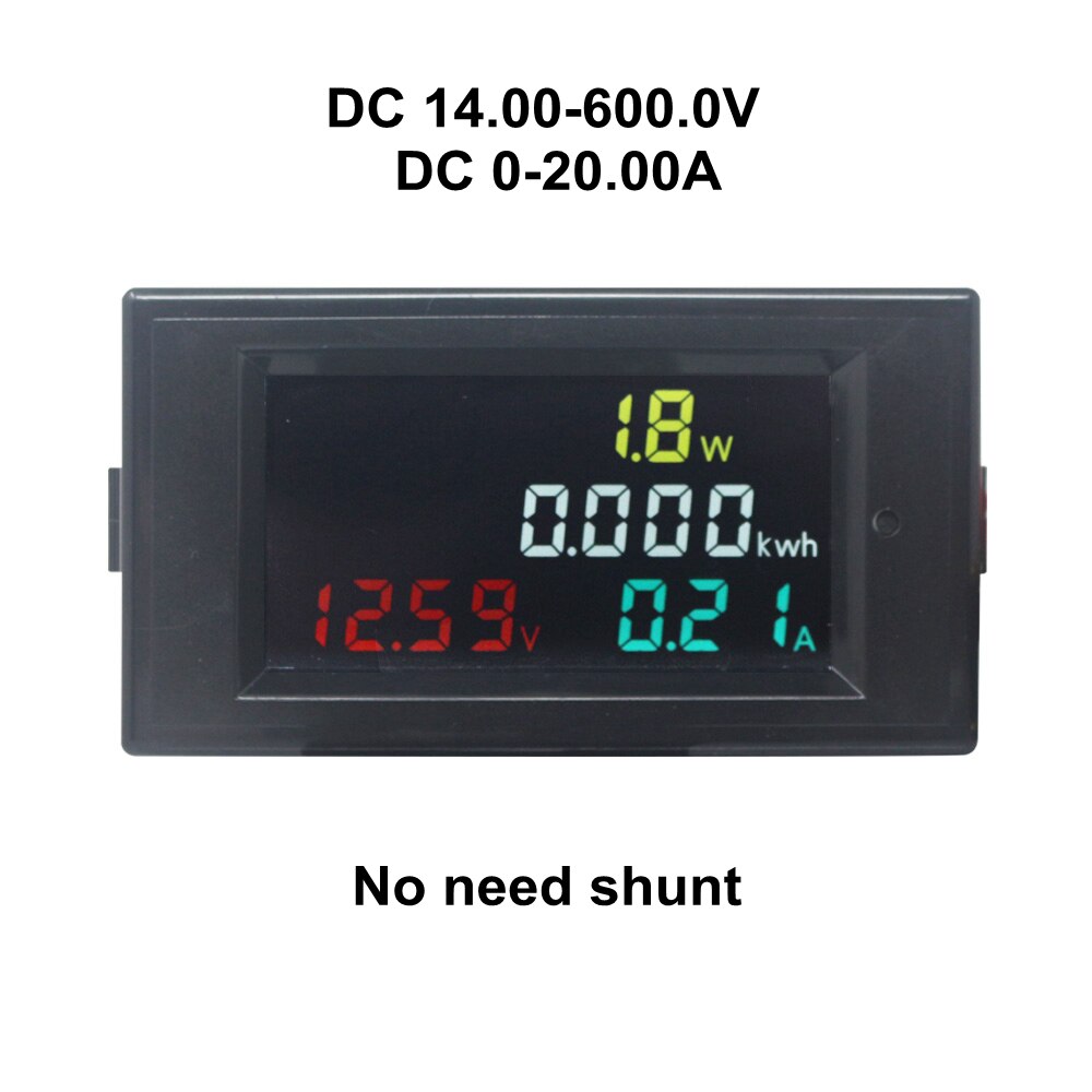 DC Power Energy Meter Monitor Voltmeter Ammeter 4 in 1 DC 14.00-600.0V 20A/50A/100A Volt Amp Watt KWH Monitor: 20A no shunt