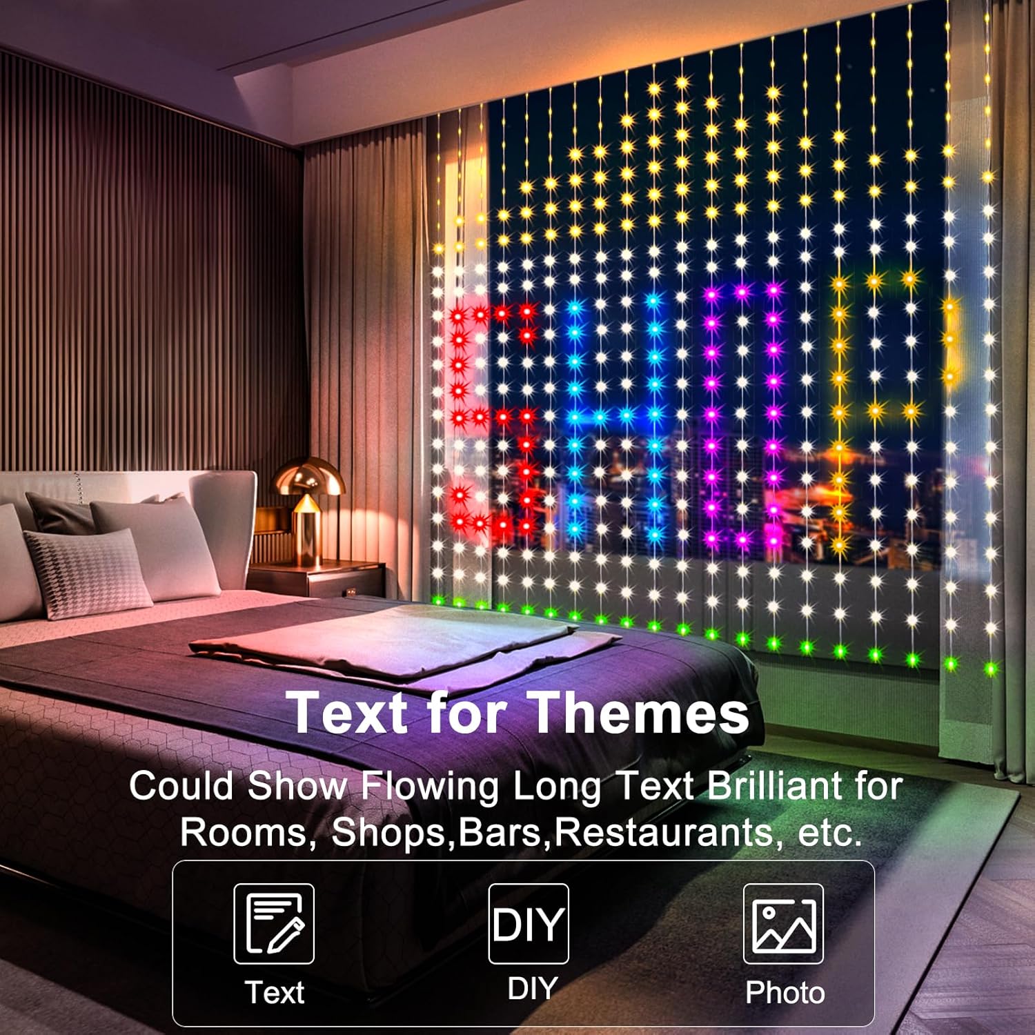 Intelligente Vorhanglichter, 400-LED-USB-Vorhang-Lichterkette mit App-Fernbedienung, Musiksynchronisierung, Weihnachtsvorhang-Lichterkette Ich bin Freien
