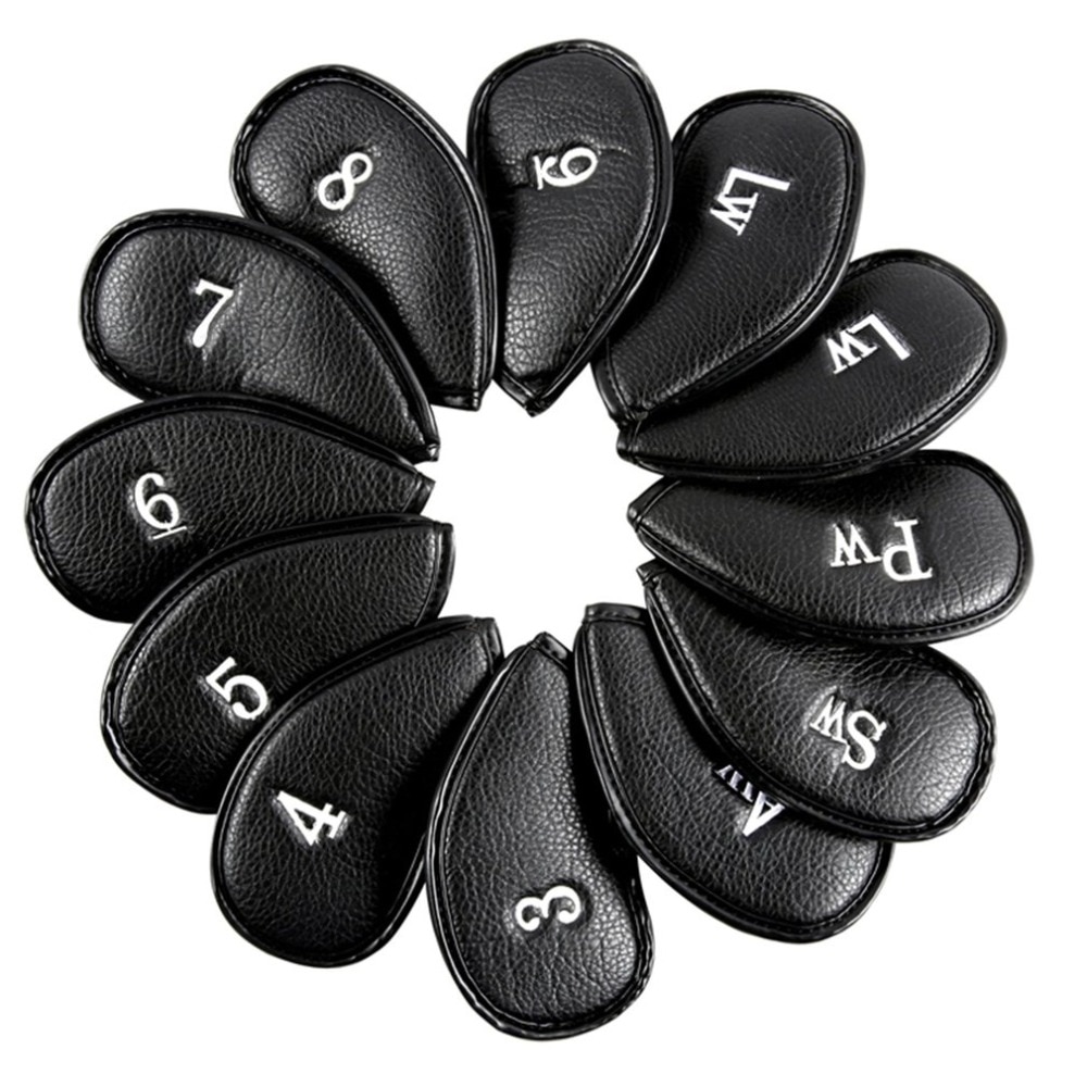 12 PCS Litchi Stria PU Leather Head Cover voor Golf Iron Club Putter Headcover Set 3-SW Universele Iron Club Headcovers