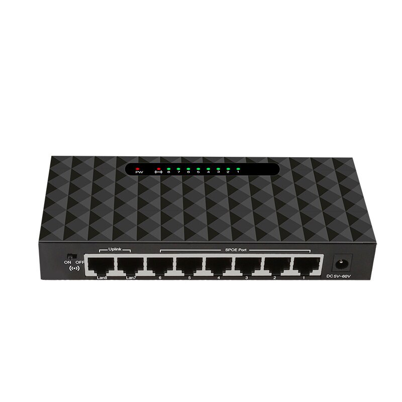 8 Port SPOE Switch Ethernet with 90W Power Adapter for Network IP Cameras Or Wireless AP/ 6 PoE Splitter suitable for CCTV 250M: without poweradapter