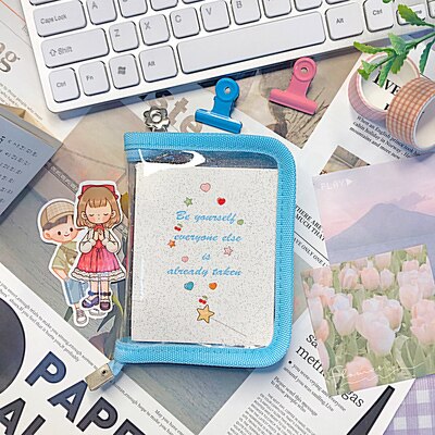 Mini 3 Holes Puncher Pvc Binder Notebook Journal Loose-leaf Diary Zipper Cover Journal Pocket Notepad School Stationery: blue only cover