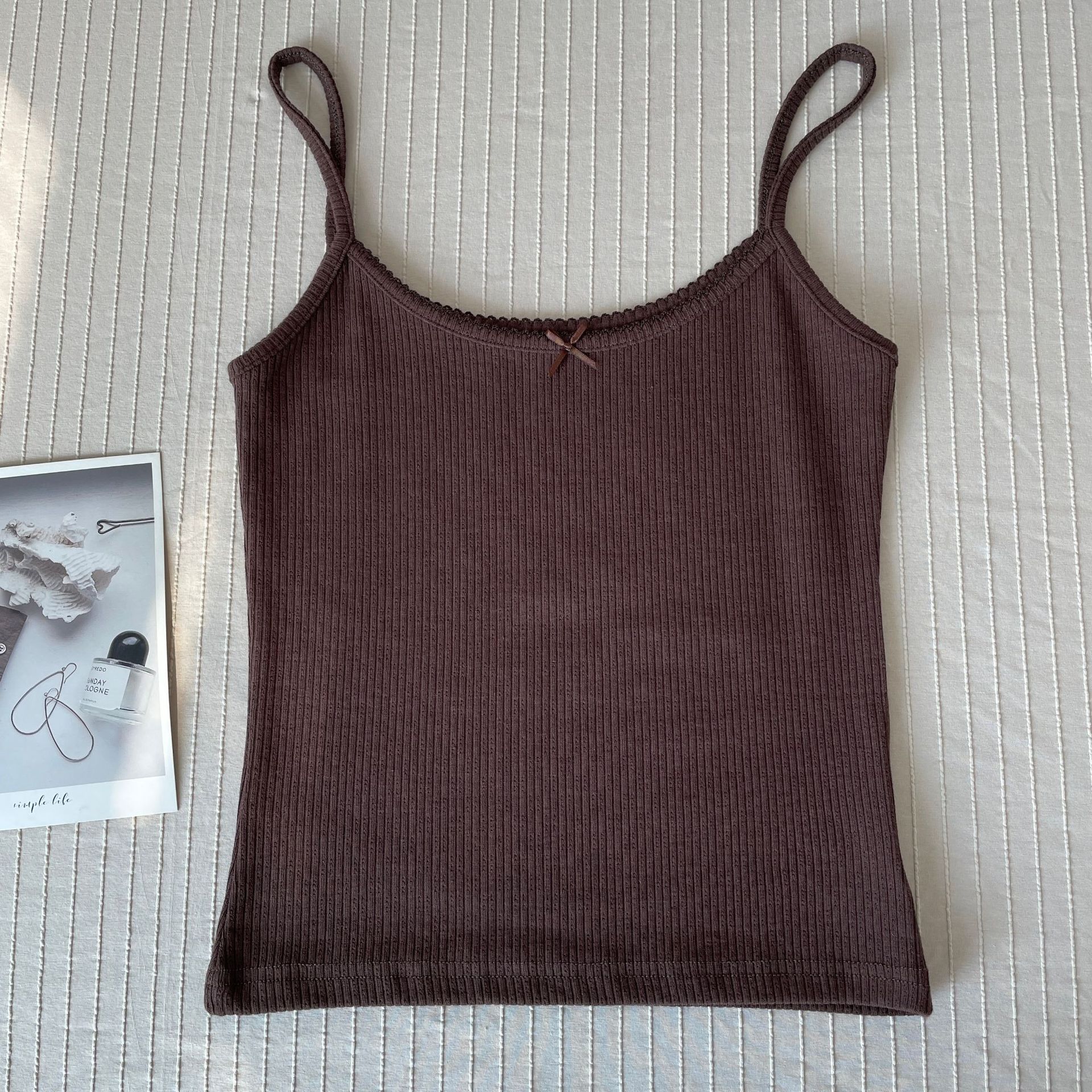 Tops cortos de algodón con lazo y ojales florales para mujer, Top sin mangas ajustado con adornos de encaje, camisola dulce de estilo Preppy, ropa Y2k: Malaquita azul