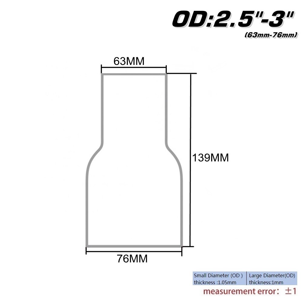 Od: 2 "2.25'' 2.75 ''3'' 3.5 ''Roestvrij Tapered Standaard Uitlaat Reducer Connector Buis AF-BJ: OD 63-76MM