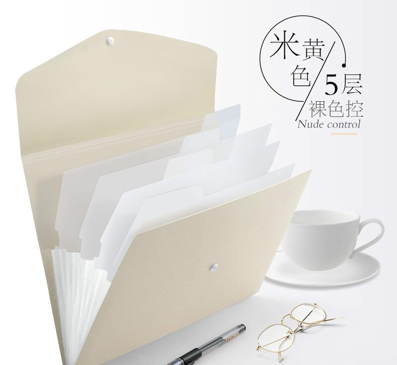 13 Grids Handheld File Folder Organ Box Bag Multi-function Organizer Storage Holder Office Document A4 Paper Folder: 5 Grid Beige