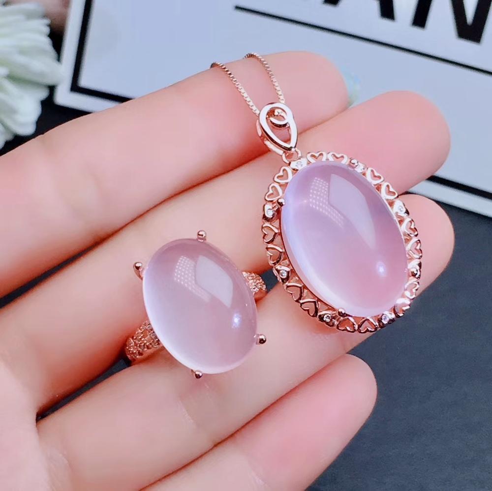 KJJEAXCMY Gioielleria Raffinata 925 sterlina argento intarsiato naturale Quarzo rosa Femminile impostato anello ciondolo popolare supporto di Rilevamento