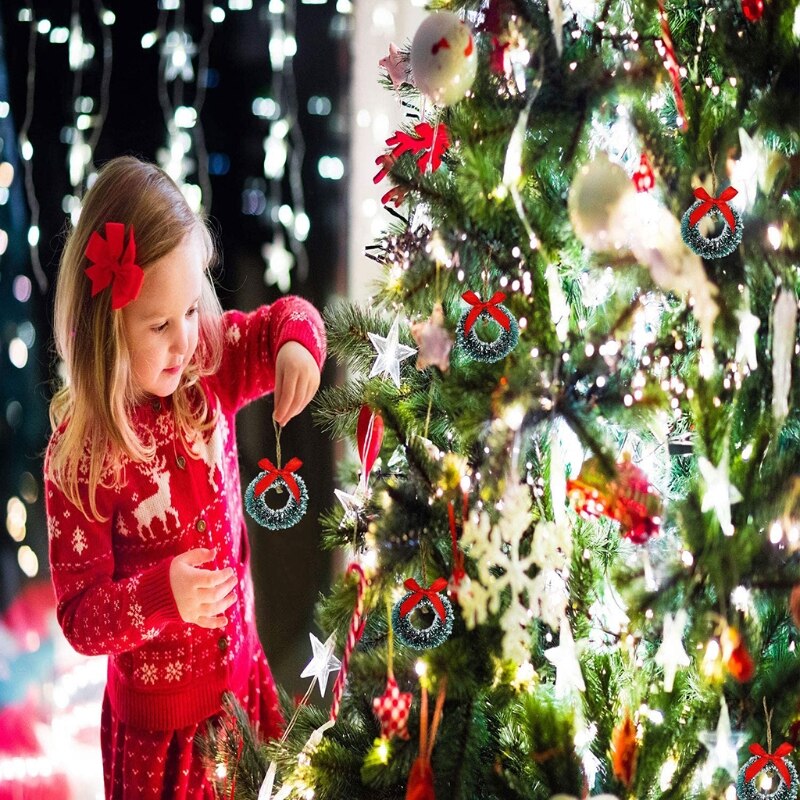 Mini couronnes de noël décoratives, 12 pièces, couronne d&#39;arbre de noël artificiel pour maison de poupée, embellissements, fabrication de cartes