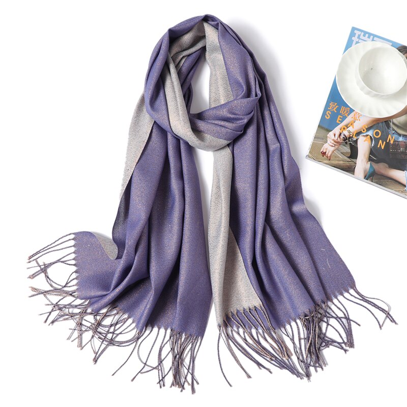Talvihuivi naisille, yksivärinen, pashminan kaltainen kashmir, tupsuilla koristeltu, lämmin huivi, paksut shaalit ja kietaisut, kiiltävä, kaksipuolinen, bufanda: Wt2-18