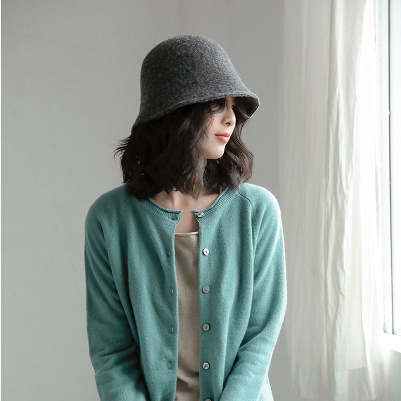 MAXSITI U sombrero de lana de colores sólidos, sombrero con forma de cubo para mujer, sombrero de pescador para otoño e invierno, gorro de lana tejido Vintage, gorro de lavabo, sombrero de pescador