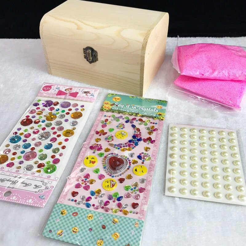 Enfants fait à la main bricolage matériel sac fille en bois massif papeterie boîte boîte à crayons flocon de neige boue bâton perceuse boîte de rangement
