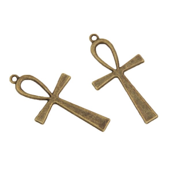 10 Uds. De colgante de conector de Cruz egipcia de Color plata/bronce, pulsera de Metal DIY, collar, accesorios de joyería