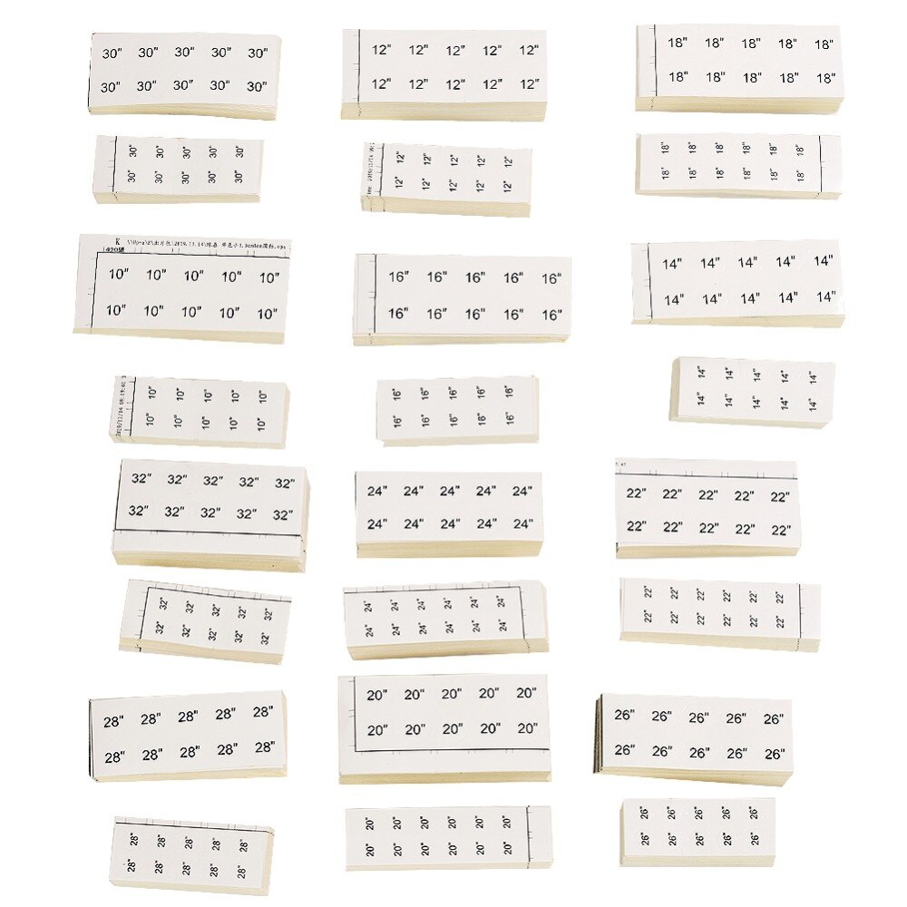 Wig Size Sticker Virgin Hair number size length stickers, 10"/32" round circle hair extension length in inch printing pap