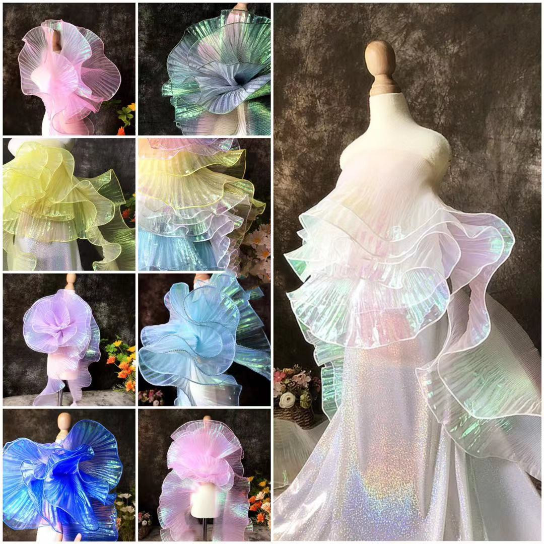 2 Meter Plissee Rüschen Organza Farbverlauf Spitzenbesatz 13 cm breit DIY Kleidung Spleißen Dekor Band Hochzeitskleid NäHenne Stoff