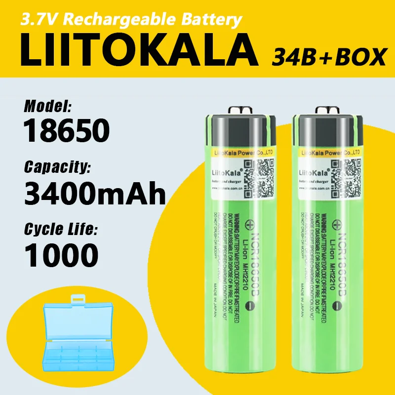Liitokala NCR18650B 3.7v 3400mAh 18650 lithium oplaadbare batterij met puntige (geen PCB) batterijen + 18650 doos