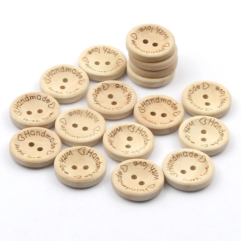 50 Stuks 15Mm/20Mm/25Mm Natuurlijke Kleur Houten Knoppen Handgemaakte Brief Liefde Plakboek Voor Bruiloft decor Kleding Naaien Accessoires