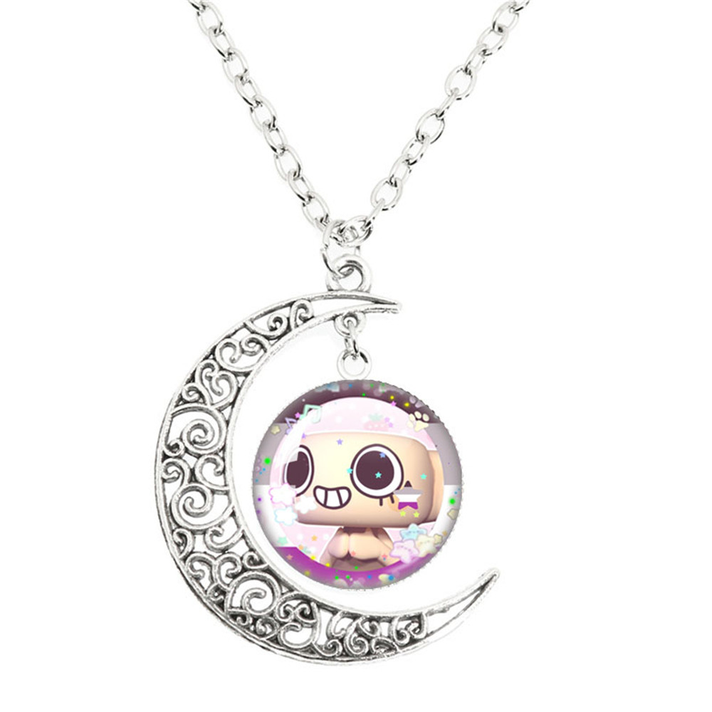 Juego de terror Goob Pebble Dandy's World collar lindo divertido Meme Kawaii cabujón de cristal colgante la luna collar joyería: Color dorado