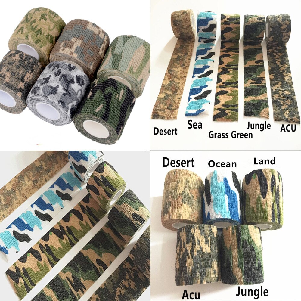 Army Camo Camouflage Elastic Tape Durable Disposable Waterproof Nonwoven Wrist Wound Bandage Sports Support Tatoo Grip Wrap