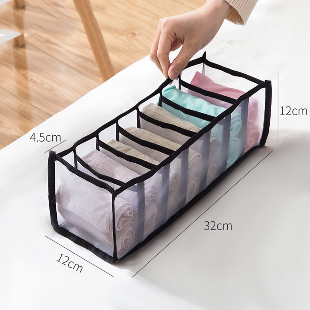 Boîte de rangement pliable pour sous-vêtements, 1 unité, organiseur de tiroir pour sous-vêtements, chaussettes et soutien-gorge: Black 7 Grids