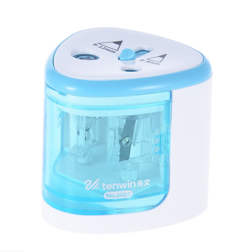 Multi-functional Automatic Electric Pencil Sharpener Battery Operated with 2 Holes small size for Home School Student: Blue