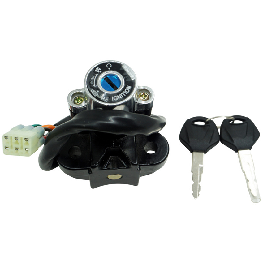 Motorcycle Ignition Switch Lock Assembly 6-Pin with Keys, Ignition Key Switch with 2 Keys Lock for Electrical Scooter