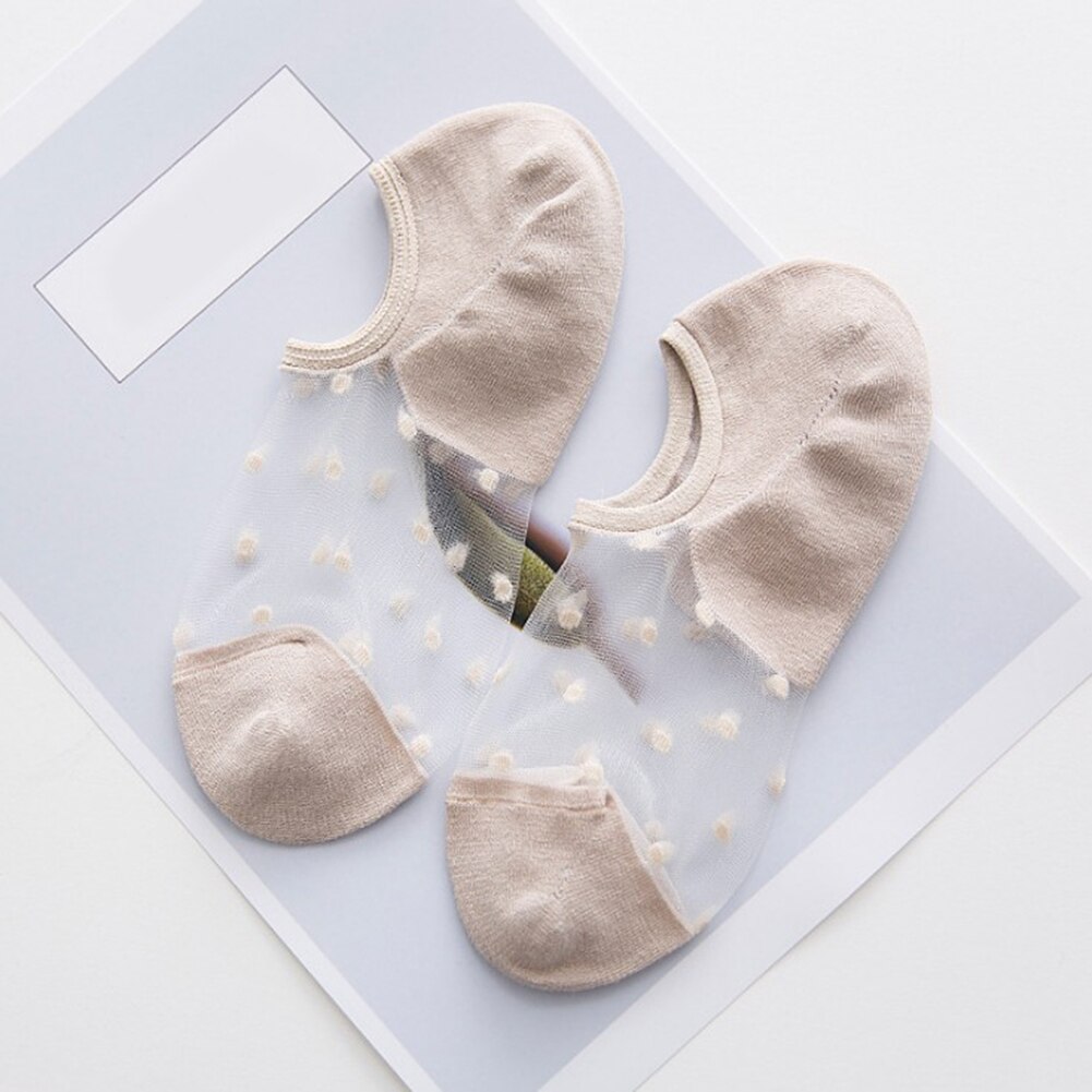 Sommer korte sokker kvinder åndbar elastik usynlige sokker piger sød prik gennemsigtige ankelstrømper søde popsocket calcetines: Khaki