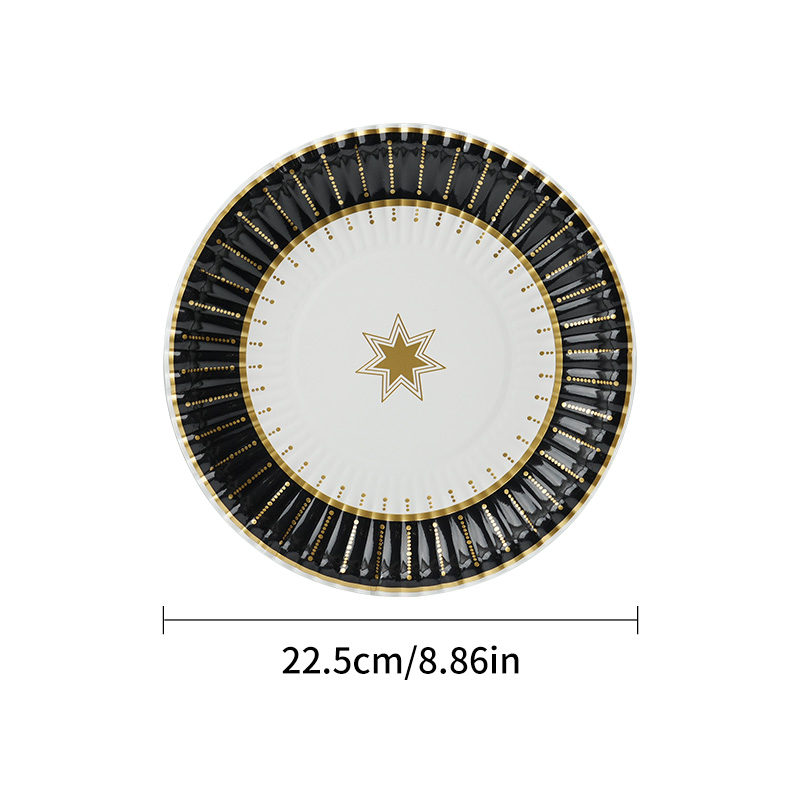 10pcs Black Gold Disposable Tableware Paper Plates Cup Black Forks Spoons Knifes Dinner Plates Birthday Wedding Party Tableware: Deep Sapphire