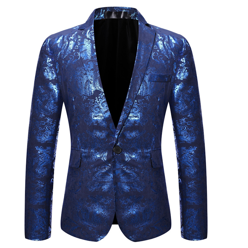 Chaqueta de traje Floral para hombre, Blazer con solapa entallada y un solo botón, para cantantes de escenario, boda y graduación: blue / L