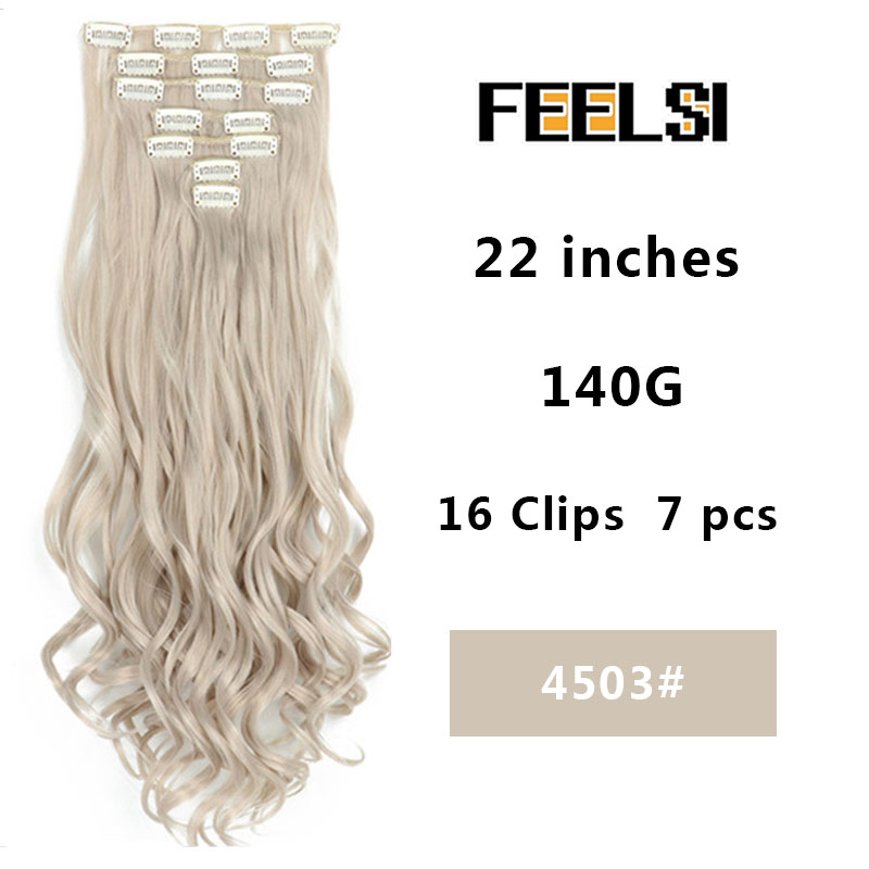 16 Clips In Hair Extension Body Wave 22"Invisible hair extension clip For Women Synthetic Hair Extensions Brown black Gold Color: P4/30