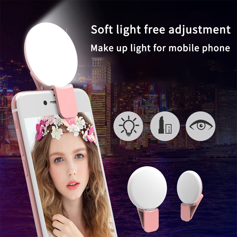 Anillo de luz LED para Selfie con carga USB, lámpara de luz para teléfono móvil, 9 cuentas, recargable, para ordenador
