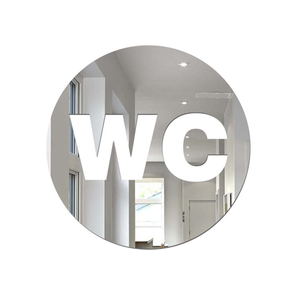 WC mural autocollant miroir salle de bain | Étiquette acrylique, Logo de porte, Stickers muraux amovibles, décoration acrylique de salle de bain maison: silver