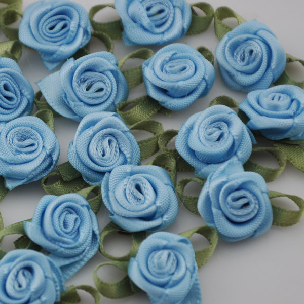 50 pcs Satin ruban fleurs arcs Rose couture mariage Appliques artisanat B039: Blue