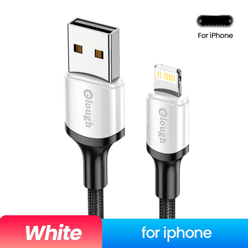 Elough Usb Kabel Voor Iphone 13 12 11 Pro Max X Xr Xs 8 7 6S 6 Snelle Telefoon opladen Lader Verlichting Kabel Voor Ipad Usb Data Cord: white for iPhone / 1m