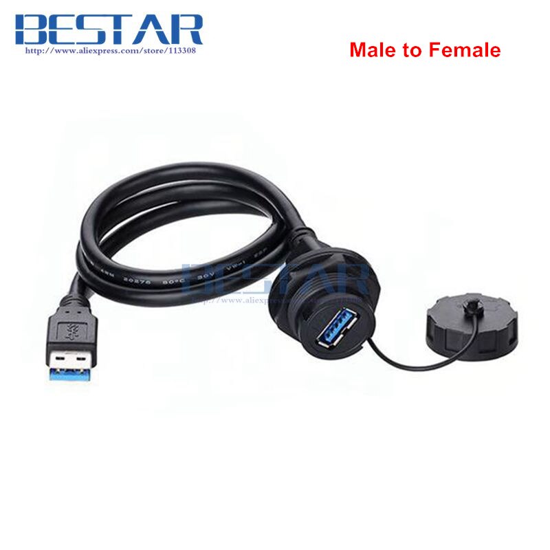 USB 3.0 Water Proof Connector IP67 IP 67 Waterproof USB3.0 Socket Cable 1m 3ft Male to Female Extension cord cables: Male to Female