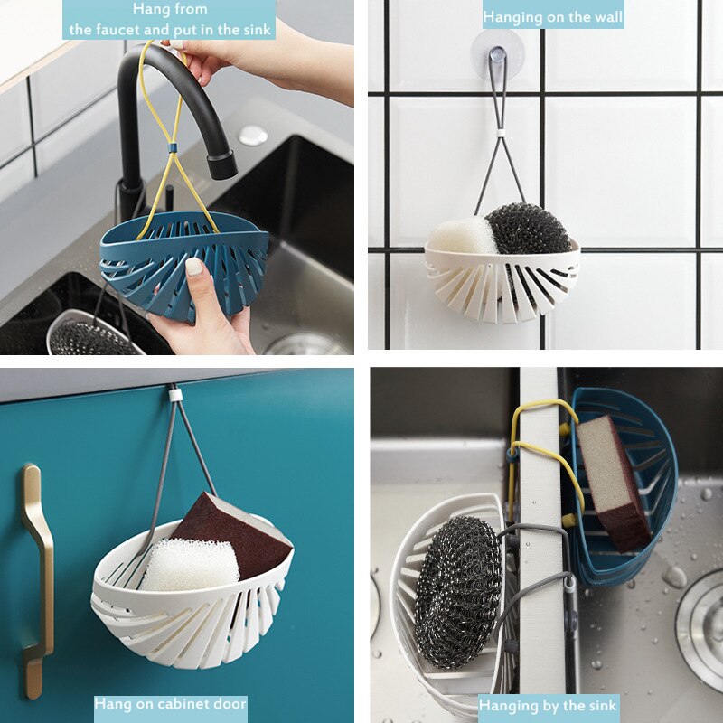 Fast Drain Sponge Holder For Kitchen Sink Scouring Sponge Pad Stand Basket Durable Sponge Storage Shell Kitchen Organizers Tools
