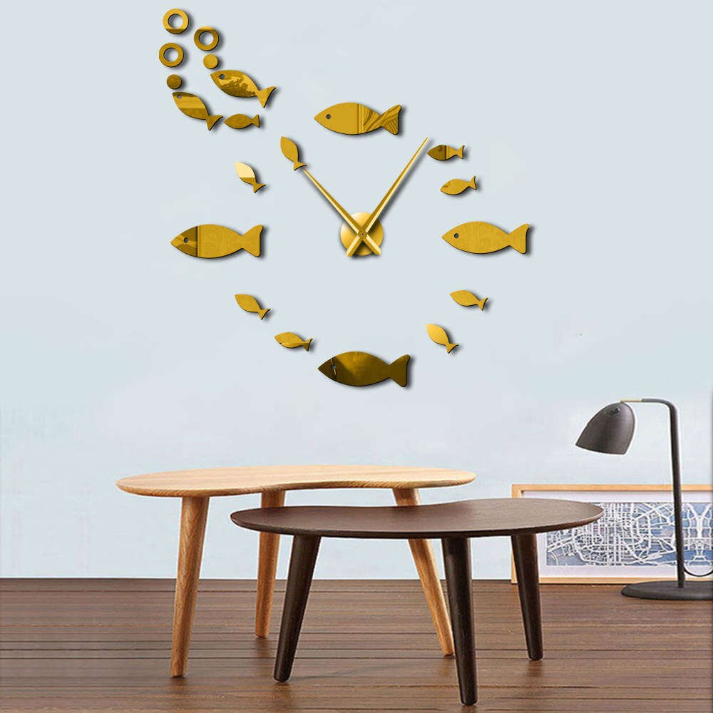 Sea Animal 3D Wall Clock Sticker Fish With Bubble DIY Clock Watch Large Big Wall Clocks Modern