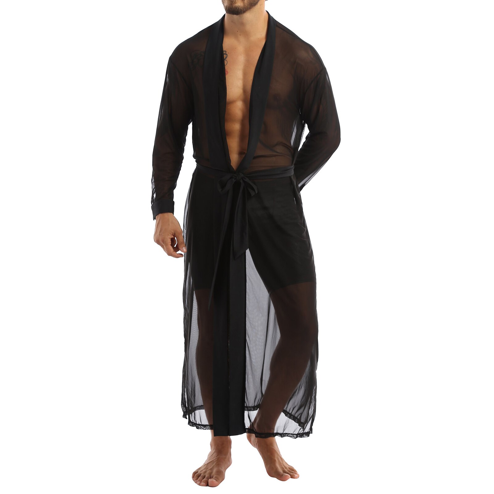 Chemise à manches longues pour homme, haut Transparent en maille, avec cape, tenue idéale pour s&#39;habiller, collection décontracté: XXL