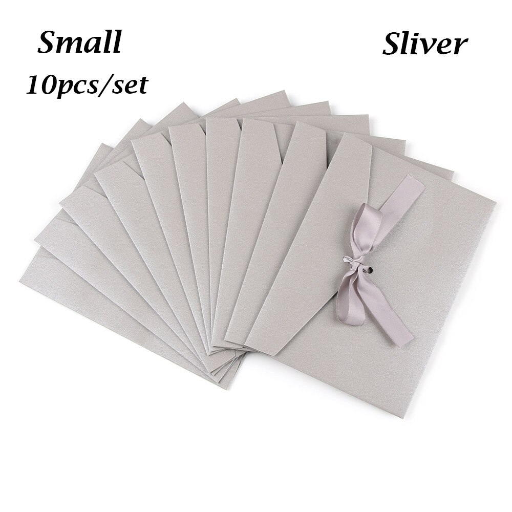12 färger 10 st/set kuvert pärlemorskimrande papper rosett tjocka band retro färg brevpapper bröllop inbjudna: Litet silver