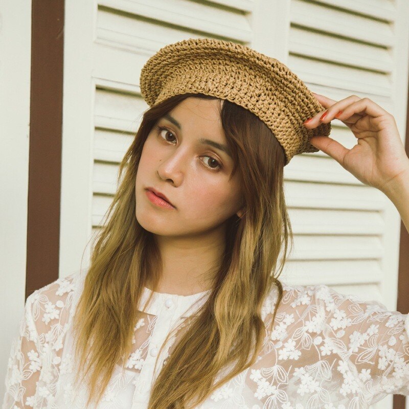Boina de paja japonesa para mujer, sombrero de pintor, sombrero de paja transpirable, boina informal para mujer de verano