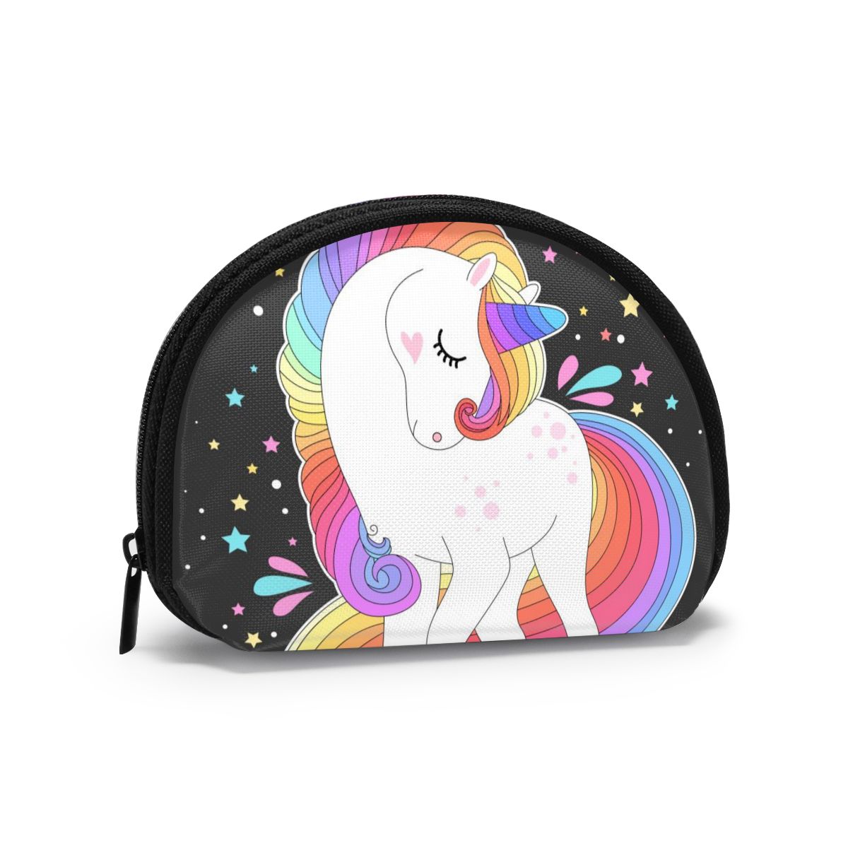 Kvinnor plånböcker dragkedja liten plånbok kort kreditkort myntväska kvinnlig vit enhörning med regnbåghår och stjärnor