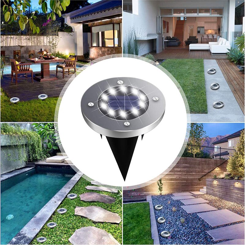 8 stk solcelle sti lys solenergi disk lys gang gulv lys underjordiske lamper udendørs have landskab have græsplæne lampe