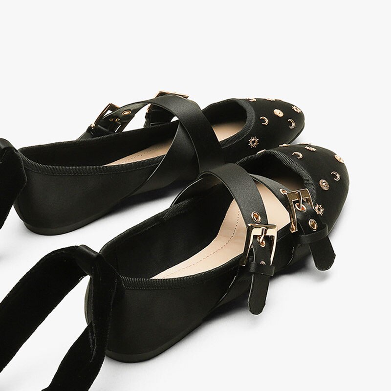 Teahoo enkelband dames ballerina's kruis 2 gesp band dames casual zachte ballerina's enkele schoenen muje