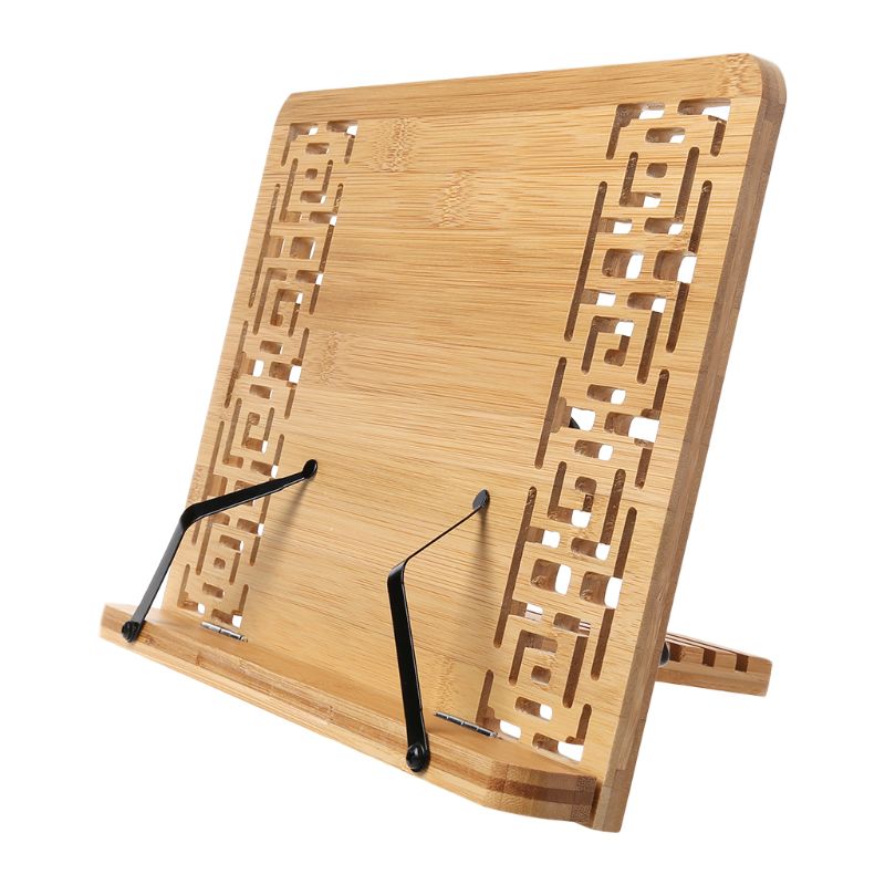 Bambu oco ajustável leitura livro titular bandeja página clipes de papel dobrável tablet livro de receitas portátil resistente estante