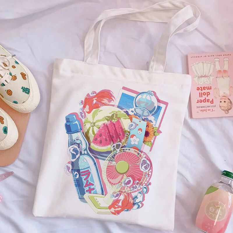 Esthetische Harajuku Herbruikbare Canvas Tas Dames Schoudertas Boodschappentas Boodschappentas Dames Handtas Handtas.: 11